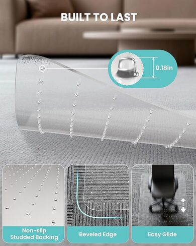 Office Chair Mat for Carpet, Desk Mats 36"x45" Clear Heavy Duty Plastic Rolling Computer Chair Protector for Hardwood Floors, Easy Glide Hard Floor Desk Mats for Low Pile Carpet in Kuwait