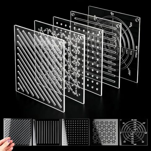 5 Pcs Acrylic Sashiko Stencil, Sashiko Embroidery Templates with Dots Lines Arcs Slashes Cross Patterns, 4.7 Inch Quilting Stencils for Hand Sewing Craft (2.5mm Thick) in Kuwait