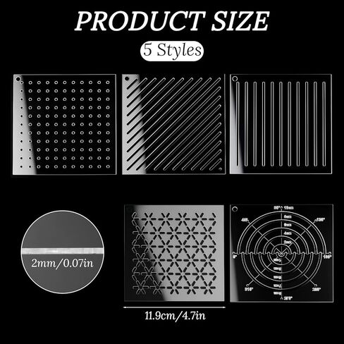 5 Pcs Acrylic Sashiko Stencil, Sashiko Embroidery Templates with Dots Lines Arcs Slashes Cross Patterns, 4.7 Inch Quilting Stencils for Hand Sewing Craft (2.5mm Thick) in Kuwait