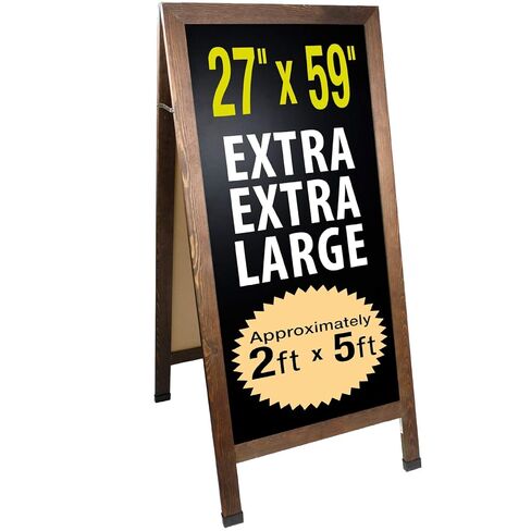 علامة سبورة سبورة الرصيف كبيرة جدًا من منتجات Excello Global Products: 59 بوصة × 27 بوصة معززة، شديدة التحمل، مزدوجة الجوانب، علامة سبورة طباشير واقفة على شكل حرف A (ريفي) in Kuwait