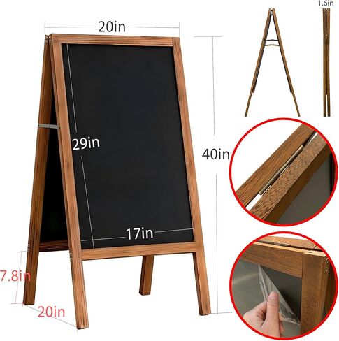 A-Frame Chalkboard Sign Large 40" x 20" Double-Sided Outdoor Foldable Blackboard Magnetic Wooden Sidewalk Signs Standing Board for Cafes & Events in Kuwait