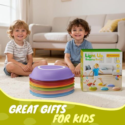 Rechargeable Stepping Stones for Kids, 6pcs Non-Slip Balance Sensory Toys for Toddler, Kids Music & Light Up Indoor and Outdoor Play Equipment, Birthday Gifts Toys for 2 3 4 5+ Year Old Kids in Kuwait