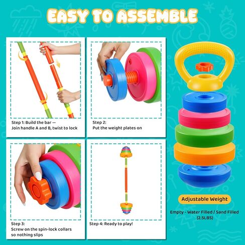 5-in-1 Kids Weight Set - Adjustable Kids Workout Equipment with Barbell, Dumbbells, Toy Kettlebell and Ring Toss - Toddler Weights Gym Set Gift for Boys Girls Ages 3-8 in Kuwait