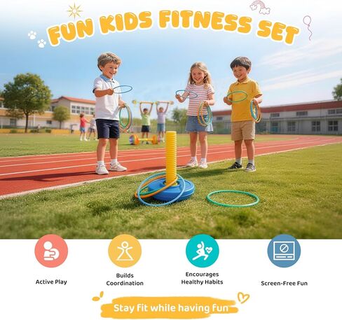 5-in-1 Kids Weight Set - Adjustable Kids Workout Equipment with Barbell, Dumbbells, Toy Kettlebell and Ring Toss - Toddler Weights Gym Set Gift for Boys Girls Ages 3-8 in Kuwait