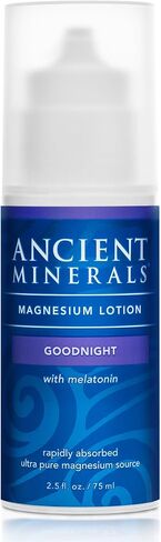 لوشن المغنيسيوم من Ancient Minerals، كريم Goodnight الليلي يحتوي على الميلاتونين مع كلوريد المغنيسيوم وOptiMSM في غسول ترطيب ليلي موضعي (2.5 أونصة) in Saudi Arabia