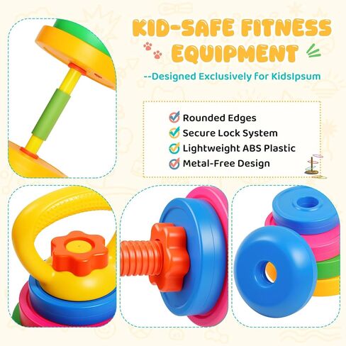 5-in-1 Kids Weight Set - Adjustable Kids Workout Equipment with Barbell, Dumbbells, Toy Kettlebell and Ring Toss - Toddler Weights Gym Set Gift for Boys Girls Ages 3-8 in Kuwait