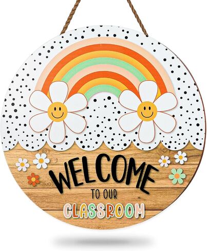 JarThenaAMCS Boho Classroom ترحيب علامة العودة إلى المدرسة علامة باب المعلم مرحبًا بكم في إكليل شماعات باب الفصل الدراسي الخاص بنا لليوم الأول من لوحة إعلانات المدرسة ديكور جدار النافذة، 11.4 بوصة in Kuwait