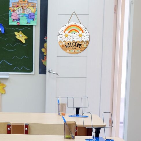 JarThenaAMCS Boho Classroom ترحيب علامة العودة إلى المدرسة علامة باب المعلم مرحبًا بكم في إكليل شماعات باب الفصل الدراسي الخاص بنا لليوم الأول من لوحة إعلانات المدرسة ديكور جدار النافذة، 11.4 بوصة in Kuwait