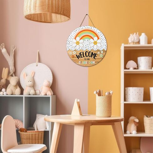 JarThenaAMCS Boho Classroom ترحيب علامة العودة إلى المدرسة علامة باب المعلم مرحبًا بكم في إكليل شماعات باب الفصل الدراسي الخاص بنا لليوم الأول من لوحة إعلانات المدرسة ديكور جدار النافذة، 11.4 بوصة in Kuwait