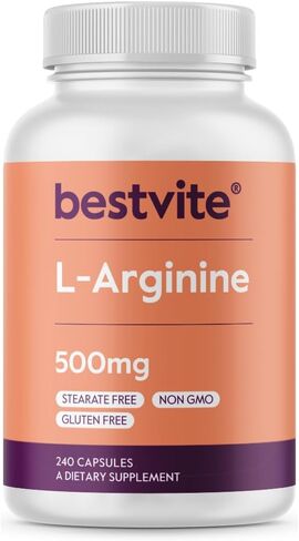 BESTVITE L-Arginine 500mg (240 كبسولة) - بدون ستيرات المغنيسيوم - بدون ثاني أكسيد السيليكون - بدون مواد مالئة - غير معدل وراثيًا - خالي من الغلوتين in Saudi Arabia
