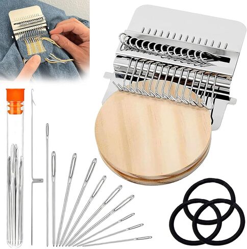 Knit Patch Kit,Patchmaker 2.0 Kit,Darning Loom,Mini Portable Patch Knitpatch, Patchwork Weaving Tool Set for Quickly Sewing Repair, Sewing,Knitting Kits for Beginners Repair Jeans, Socks(21Hooks) in Kuwait