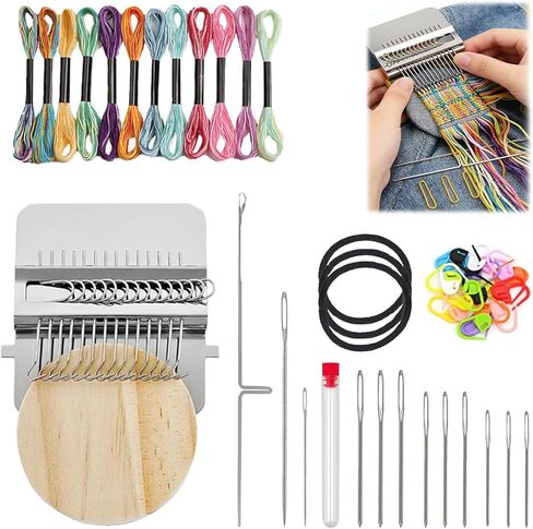 XQFERT 34PCS Newly Upgraded Knit Patch Kit, Crochet Kit for Beginners, Knit Patch Loom Kit for Holes Repair on Socks, Clothes & Trousers, Patchwork Weaving Tool Set for Quickly Sewing Repair in Kuwait