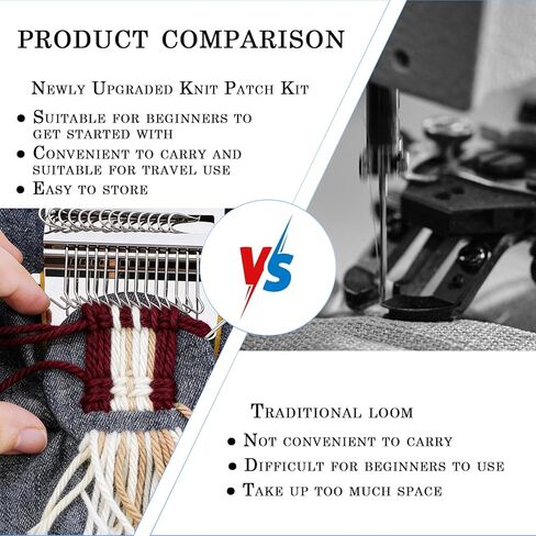 XQFERT 34PCS Newly Upgraded Knit Patch Kit, Crochet Kit for Beginners, Knit Patch Loom Kit for Holes Repair on Socks, Clothes & Trousers, Patchwork Weaving Tool Set for Quickly Sewing Repair in Kuwait