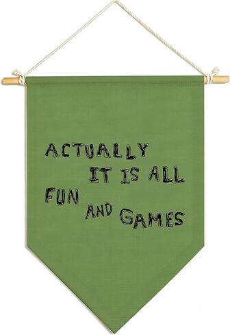 Actually It Is All Fun And Games Classroom Welcome Banner, 15 x 11 Inch Linen Pennant Flag, Green Motivational Wall Door Hanging Sign for Teacher Classroom Playroom Office Decor in Kuwait