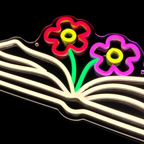 كتب زهرة النيون، العودة إلى المدرسة الديكور للجدار، ضوء النيون خافت للفصول الدراسية، غرفة الدراسة، المكتبة، المعلمين، هدية الطلاب 17.32 * 8.77in in Kuwait
