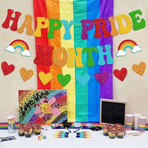 لافتة شهر فخر سعيد LGBTQ+ ديكور قوس قزح ديكور حفلات السلام الحب فخر الأمل التنوع المساواة تاريخ الكوير الاحتفال لوازم الحفلات in Kuwait
