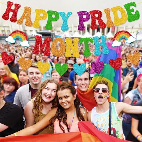 لافتة شهر فخر سعيد LGBTQ+ ديكور قوس قزح ديكور حفلات السلام الحب فخر الأمل التنوع المساواة تاريخ الكوير الاحتفال لوازم الحفلات in Kuwait