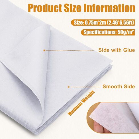 Jupean 30 "x 79" واجهة متوسطة الوزن قابلة للانصهار للخياطة: نسيج واجهة أبيض لخياطة الحديد على واجهة متوسطة قابلة للانصهار للخياطة (50 جم / م²) in Kuwait