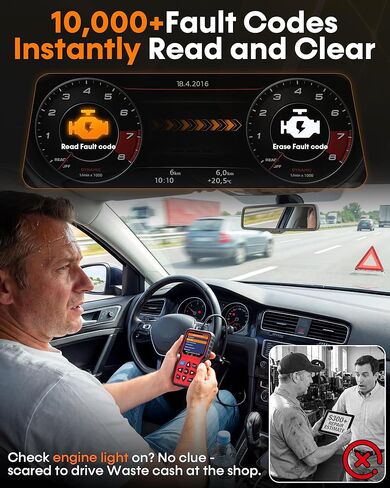 ماسح ضوئي OBD2 2 في 1 مع جهاز اختبار البطارية: 1S قراءة ومسح رموز المحرك + اختبار البطارية في 3 دقائق - أداة تشخيص السيارة بنفسك مع مضخمات تدوير باردة للسلامة قبل الرحلة على مركبات 1996+ in Kuwait