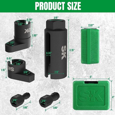 SK 5-Piece O2 Sensor Socket Thread Chaser Set, Oxygen Sensor Wrench, 3/8" 1/2" Drive x 7/8" 22mm Offset Oxygen Sensor Removal Tool, Automotive Kit for Easy Removal, Installation & Repair in Kuwait