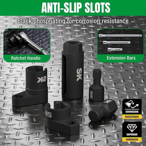 SK 5-Piece O2 Sensor Socket Thread Chaser Set, Oxygen Sensor Wrench, 3/8" 1/2" Drive x 7/8" 22mm Offset Oxygen Sensor Removal Tool, Automotive Kit for Easy Removal, Installation & Repair in Kuwait