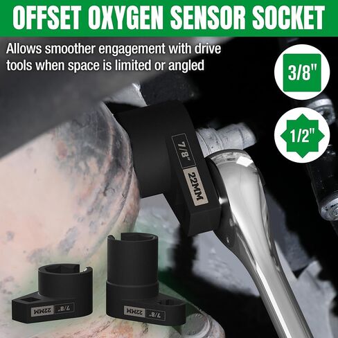 SK 5-Piece O2 Sensor Socket Thread Chaser Set, Oxygen Sensor Wrench, 3/8" 1/2" Drive x 7/8" 22mm Offset Oxygen Sensor Removal Tool, Automotive Kit for Easy Removal, Installation & Repair in Kuwait