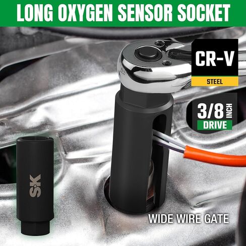 SK 5-Piece O2 Sensor Socket Thread Chaser Set, Oxygen Sensor Wrench, 3/8" 1/2" Drive x 7/8" 22mm Offset Oxygen Sensor Removal Tool, Automotive Kit for Easy Removal, Installation & Repair in Kuwait