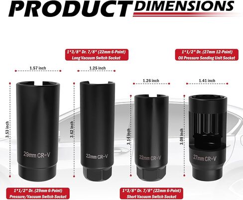 7PCS Sensor Socket Set,Heavy Duty Oil Pressure Sensor Socket 22mm 27mm 29mm,Side-Cut Access Automotive Tools for Removing & Install Sensors in Kuwait