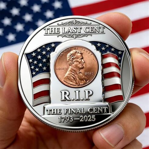 Collectible Medallion – The Final Cent 2025 Tribute Coin, 1793-2025 Last Penny Commemorative, 3D Engraved Uncirculated Challenge Coin for Collectors – Not Legal Tender (Smooth Edge) in Kuwait