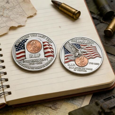 Collectible Medallion – The Final Cent 2025 Tribute Coin, 1793-2025 Last Penny Commemorative, 3D Engraved Uncirculated Challenge Coin for Collectors – Not Legal Tender (Smooth Edge) in Kuwait
