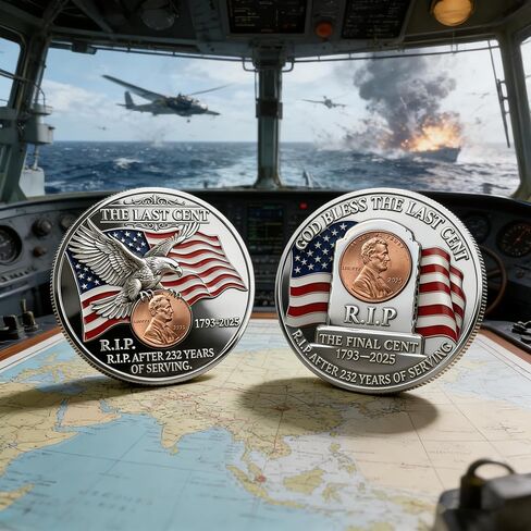Collectible Medallion – The Final Cent 2025 Tribute Coin, 1793-2025 Last Penny Commemorative, 3D Engraved Uncirculated Challenge Coin for Collectors – Not Legal Tender (Smooth Edge) in Kuwait