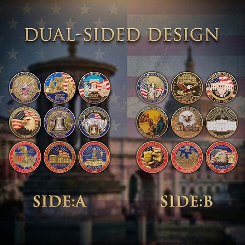 9PCS 250th Anniversary Coin Pack, Patriotic Eagle Metal Coins Set with Storage Case, Vintage Tribute Gift for Veterans Men Dad 2026 in Kuwait