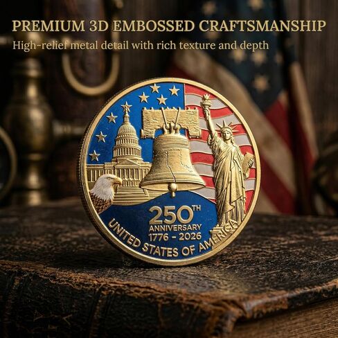 9PCS 250th Anniversary Coin Pack, Patriotic Eagle Metal Coins Set with Storage Case, Vintage Tribute Gift for Veterans Men Dad 2026 in Kuwait