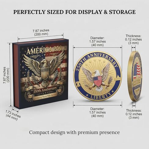 9PCS 250th Anniversary Coin Pack, Patriotic Eagle Metal Coins Set with Storage Case, Vintage Tribute Gift for Veterans Men Dad 2026 in Kuwait