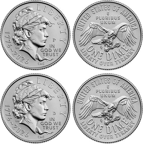 2026 Emerging Liberty DIMES 1776–2026 America 250 مجموعة لفات غير متداولة - كلا من P & D Mint (مجموعة من 2) in Kuwait