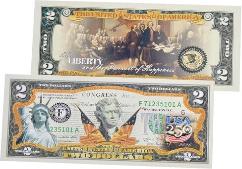 Declaration of Independence 250th Anniversary Collectible $2 Bill | Independence Day 2 Dollar Bill Uncirculated Commemorative Coin Collectibles in Kuwait