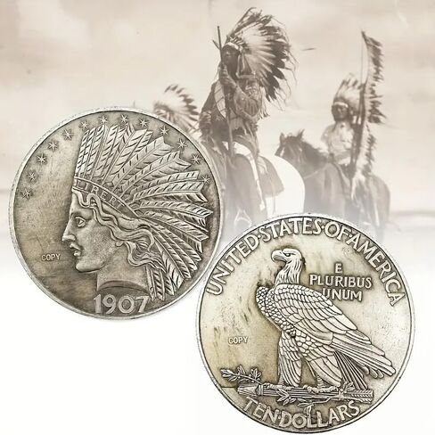 1PC Antique Liberty Indian Head Ten-Dollars Coin, Great American Commemorative Old Coins, Discover History of US Coins, 1pc in Kuwait