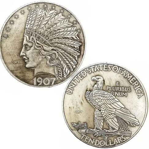 1PC Antique Liberty Indian Head Ten-Dollars Coin, Great American Commemorative Old Coins, Discover History of US Coins, 1pc in Kuwait