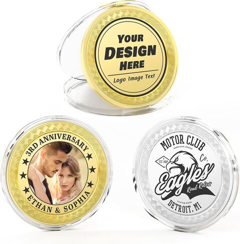 10 Custom Challenge Coins, Personalized Commemorative Coins with Logo Photo Text, Custom Memorial Gifts for Company Military Family Colleague Anniversary Wedding Couple Pocket Hug Tokens (Silver) in Saudi Arabia