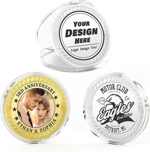 10 Custom Challenge Coins, Personalized Commemorative Coins with Logo Photo Text, Custom Memorial Gifts for Company Military Family Colleague Anniversary Wedding Couple Pocket Hug Tokens (Silver) in Saudi Arabia