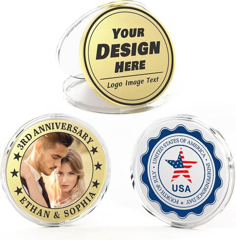 10 Custom Challenge Coins, Personalized Commemorative Coins with Logo Photo Text, Custom Memorial Gifts for Company Military Family Colleague Anniversary Wedding Couple Pocket Hug Tokens (Silver) in Saudi Arabia