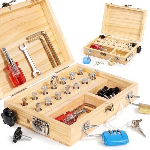 Lehoo Castle Montessori Screwdriver Board Set, Wooden Busy Board with Lock and Key, Kid Tool Set Montessori Toys for Toddlers 3-5, Preschool Learning Fine Motor Skills Toys Sensory Gift in Kuwait