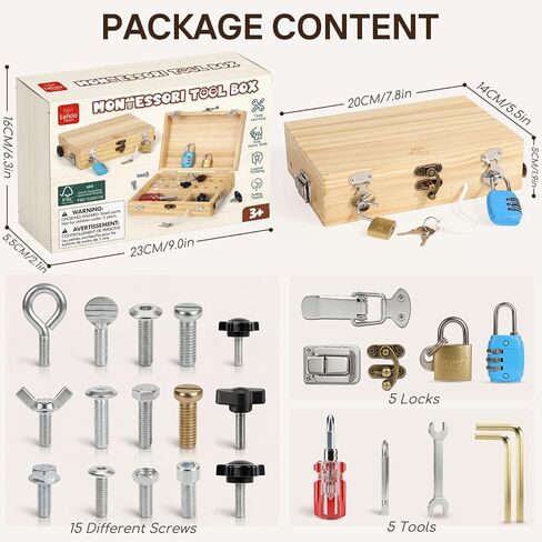 Lehoo Castle Montessori Screwdriver Board Set, Wooden Busy Board with Lock and Key, Kid Tool Set Montessori Toys for Toddlers 3-5, Preschool Learning Fine Motor Skills Toys Sensory Gift in Kuwait