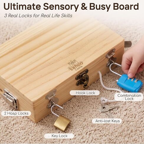 Lehoo Castle Montessori Screwdriver Board Set, Wooden Busy Board with Lock and Key, Kid Tool Set Montessori Toys for Toddlers 3-5, Preschool Learning Fine Motor Skills Toys Sensory Gift in Kuwait