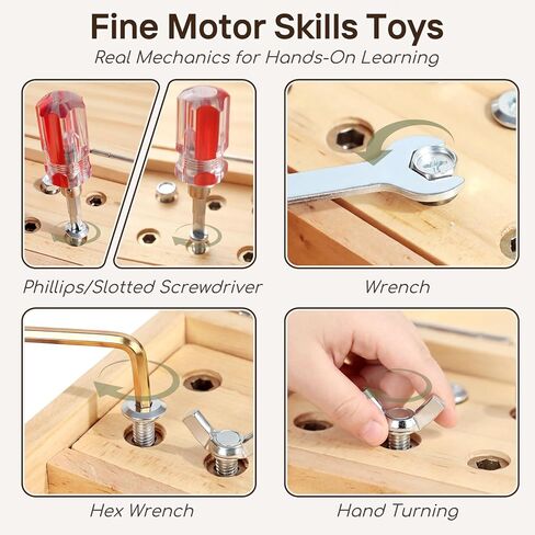 Lehoo Castle Montessori Screwdriver Board Set, Wooden Busy Board with Lock and Key, Kid Tool Set Montessori Toys for Toddlers 3-5, Preschool Learning Fine Motor Skills Toys Sensory Gift in Kuwait