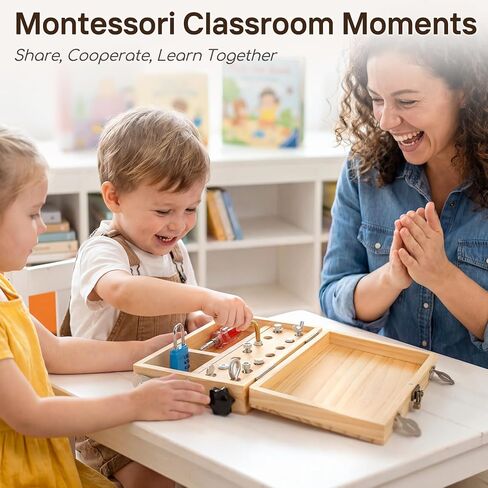 Lehoo Castle Montessori Screwdriver Board Set, Wooden Busy Board with Lock and Key, Kid Tool Set Montessori Toys for Toddlers 3-5, Preschool Learning Fine Motor Skills Toys Sensory Gift in Kuwait