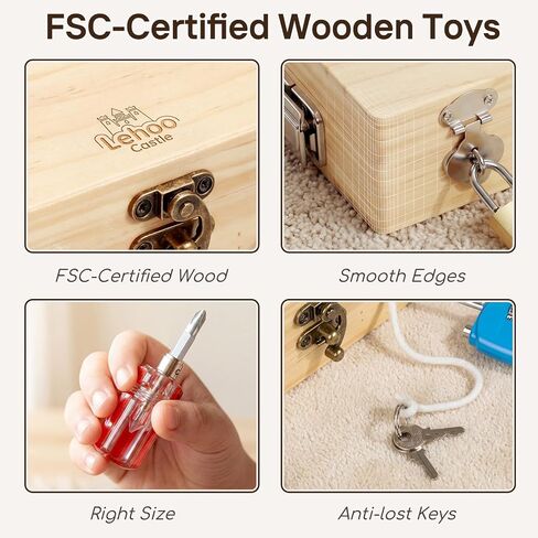 Lehoo Castle Montessori Screwdriver Board Set, Wooden Busy Board with Lock and Key, Kid Tool Set Montessori Toys for Toddlers 3-5, Preschool Learning Fine Motor Skills Toys Sensory Gift in Kuwait