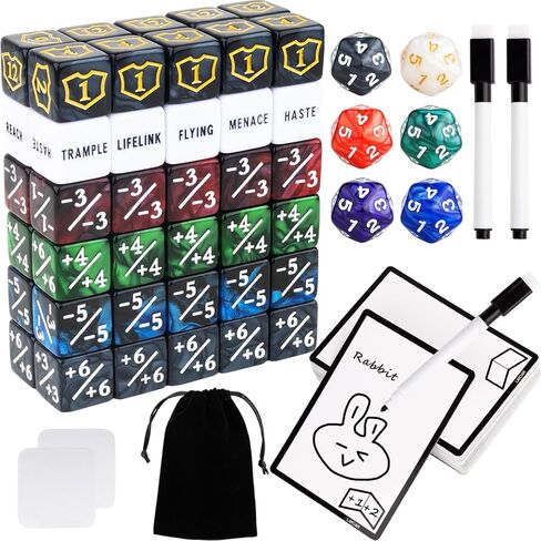 118 Pieces MTG Dice Counters Set with MTG Dry Erase Blank Cards Reusable Proxy Tokens Keyword Life Plus 1 Counter for Card Games Accessories in Kuwait