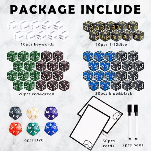 118 Pieces MTG Dice Counters Set with MTG Dry Erase Blank Cards Reusable Proxy Tokens Keyword Life Plus 1 Counter for Card Games Accessories in Kuwait