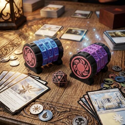 عبوتان من عداد الحياة - جهاز تعقب HP مع بطاقة تتبع Slo MTG 3 حلقات نمط نار الشمس على سطح الطاولة RPG Dungeons and Dragons (قطعتان باللون الأسود) in Kuwait
